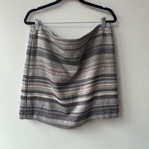 Ann Taylor Loft Womens Mini Skirt Hand Crochet Zip Up Back Stripe Gray Size 16 N